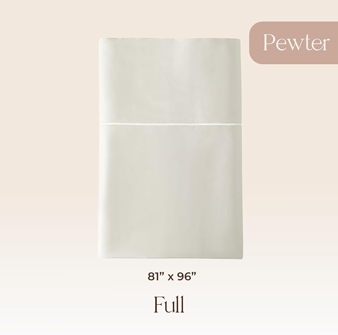 Certified Organic Full Flat Sheet Only - 100% Organic Cotton Top Sheet with Luxurious Soft and Breathable 300 Thread Count Sateen Weave Finish - GOTS & Fairtrade Certified (Pewter, Full)