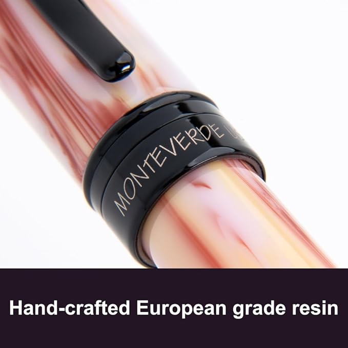 Monteverde USA Prima Red Swirl Fountain Pen - Broad Nib, Handcrafted Resin, JoWo Nib, Refillable, Luxury Gift Box