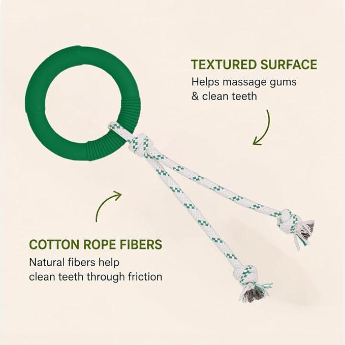 Green Sheep Natural Rubber Dog Chew Toy, Interactive Ring Rope Dog Toy for Tug of War, Durable Dog Toy with Recycled Cotton Rope for Medium to Large Dogs,Green
