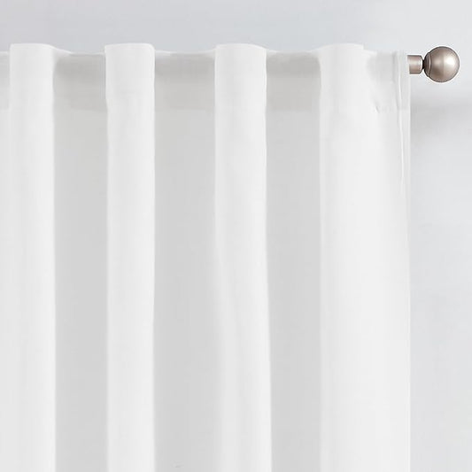 JINCHAN White Linen Curtains with Privacy Lining 96 inch Length Lined Curtains 96 inch Light Filtering Drapes for Living Room Bedroom Neutral Farmhouse Cottage Core Home Office Decor Back Tab 2 Panels