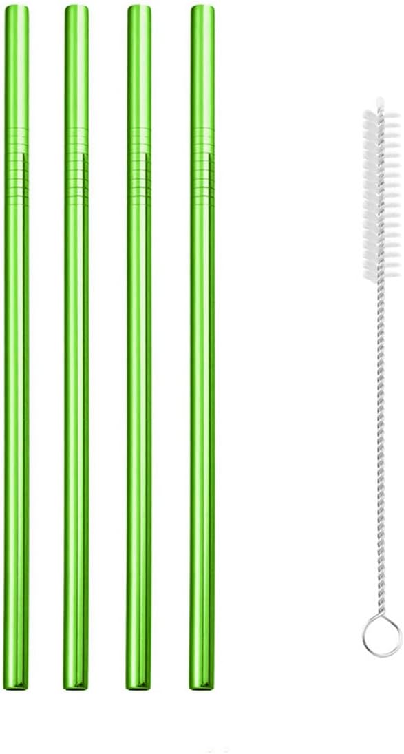 Reusable Metal Straws,10.5" Stainless Steel Straws,Easy to Use(4 PCS,green)