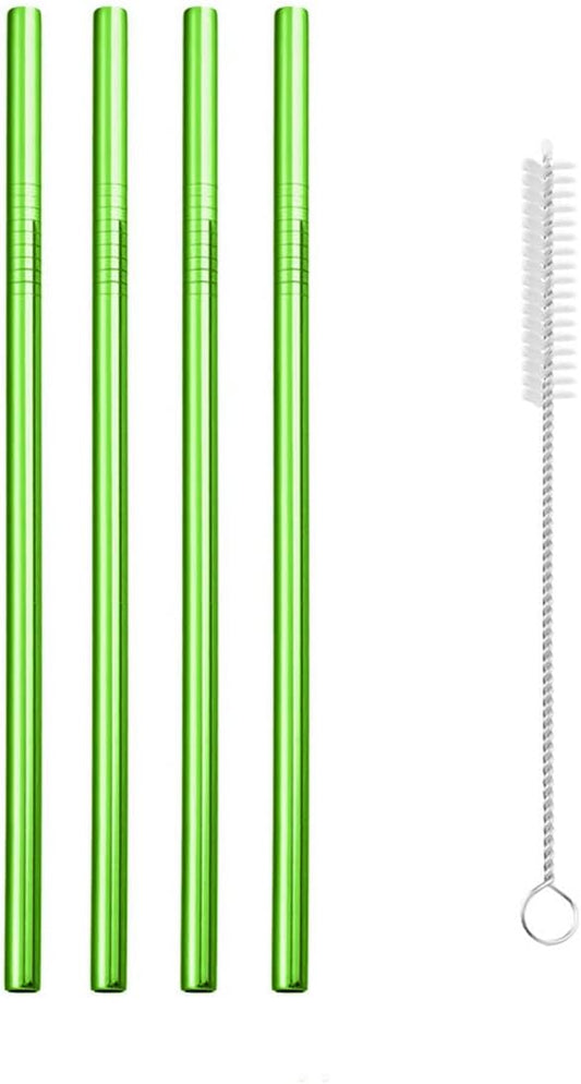 Reusable Metal Straws,10.5" Stainless Steel Straws,Easy to Use(4 PCS,green)