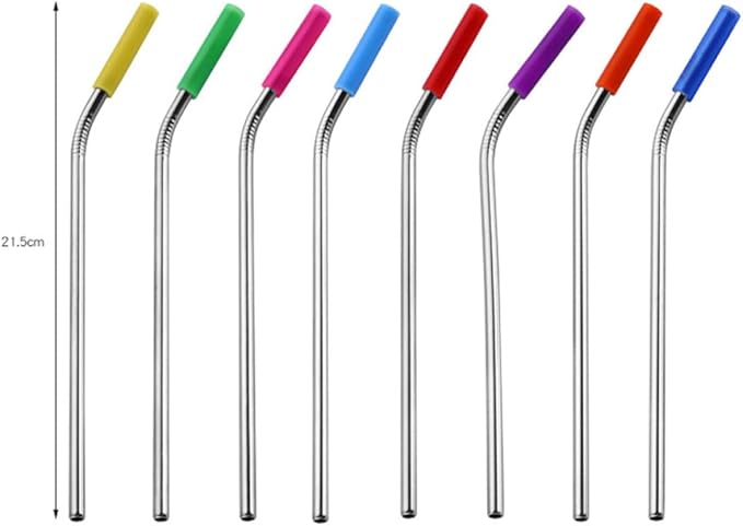 Toyvian 6pcs 304 Stainless Steel Drinking Tubes with Scratch-resistant Silicone Tips Set, Reusable Eco-conscious Straws for Home and Restaurant Use Random Color