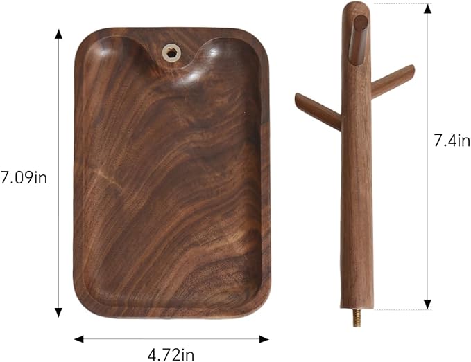 Black Walnut Solid Wood Key Dish Bowl for Entryway Table Square Tray With 3 Hooks, Open Storage for Keys, Wallet, Jewelry (Walnut, small)