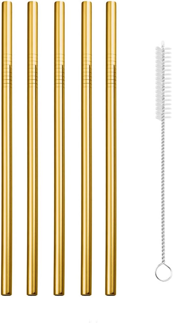 Reusable Metal Straws,10.5" Stainless Steel Straws,Easy to Use(5 PCS,Golden)
