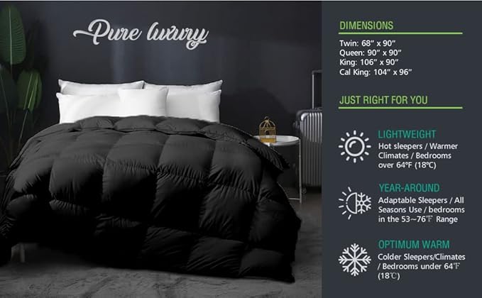 Eco Friendly Box Pleated Twin/Twin XL Comforter Duvet Insert Black-Soft Plush Fiber Fill,1000-TC Insert 100% Microfiber Cotton Down Alternative Comforter Soft (68 x 90 Inches)