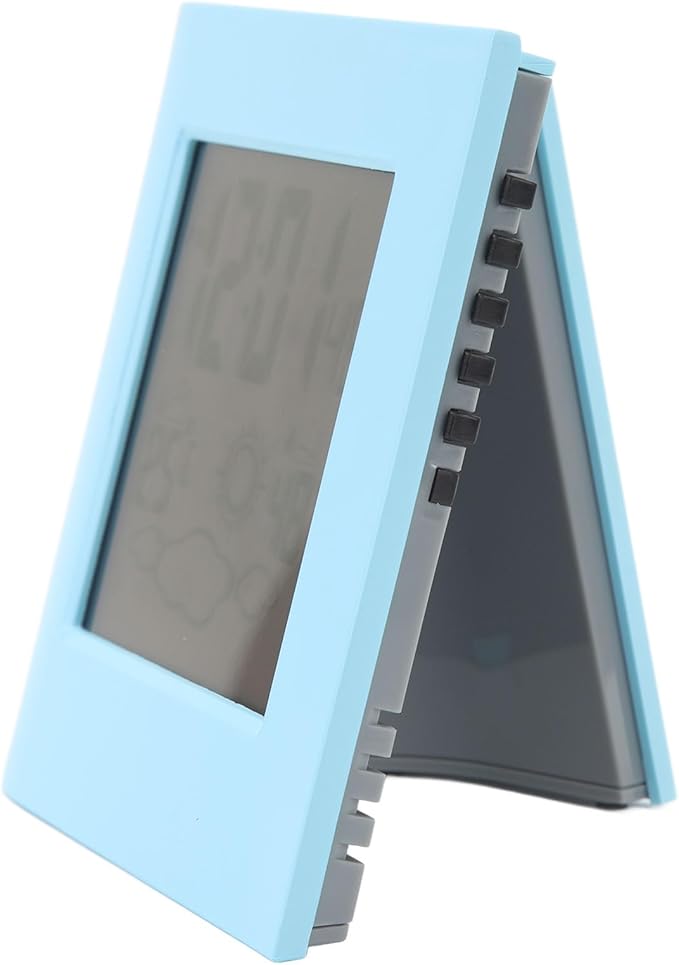 Solar Powered Dual Energy Alarm Clock with Weather Forecast and Temperature Humidity Display for Home Office (Blue)