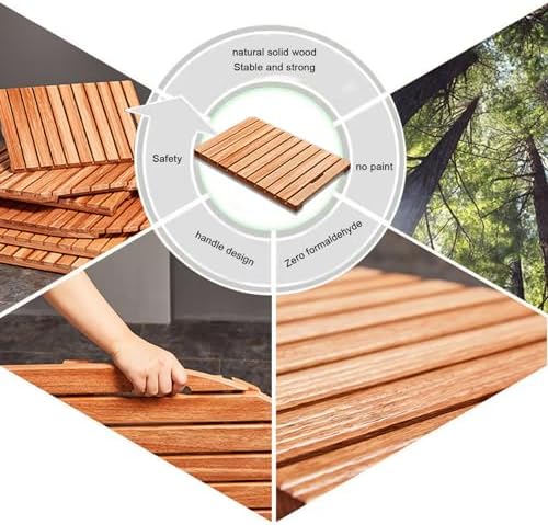 Non-Slip Wood Bath Mat,Natural Bamboo Bath Mat Wooden Duckboard Mat for Bathroom Shower Kitchen Water Resistant and Anti Slip Rectangular Solid Wood Floor Mat (110x30cm)