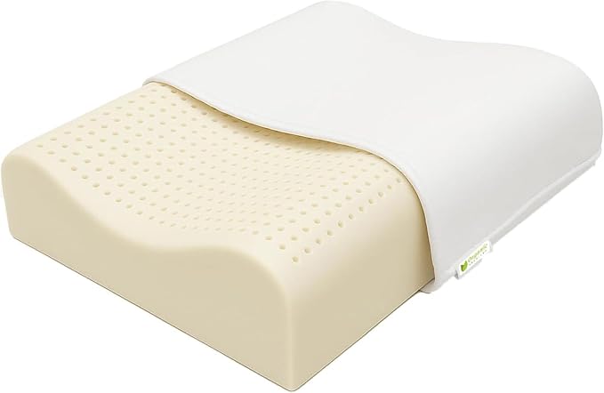 ORGANIC TEXTILES Organic Latex Contour Pillow with Organic Cotton Cover - GOTS & GOLS Certified, Ergonomic Contour Design, Bed Pillow, Spine Support - (High-Loft, Medium Firm) - Pack of 1