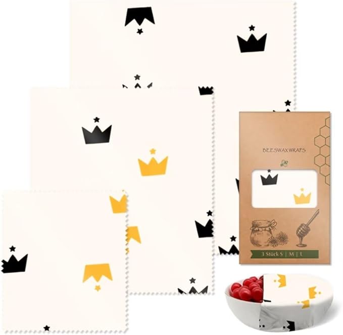 Beeswax Wraps Crown Wrapping Paper 3 PCS Set Reusable Eco-Friendly Beeswax Food Wrap for Camping, Outings, Outdoor Adventures