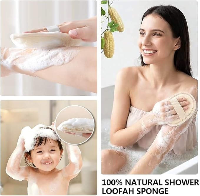 Natural Loofah Sponge Exfoliating Body Scrubber & Face Scrubber,Eco-Friendly Loofah Shower Tool for Men & Women,for Face and Body Skin Care Bath(2 Pack)