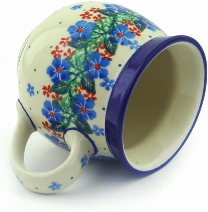 Polmedia Polish Pottery Bubble Mug 12 oz - Summer Wreath Pattern Handmade in Boleslawiec Poland by Ceramika Artystyczna + Certificate of Authenticity