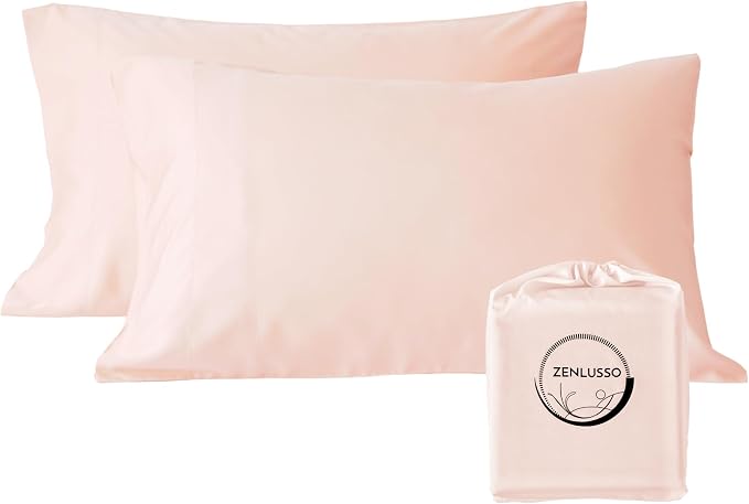 Pillowcases 100% Viscose Made from Bamboo Pillow Cases, Cooling, Luxuriously Soft, Envelope Closure, 300 Thread Count (Blush, Queen)