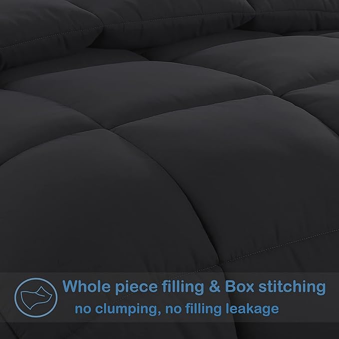 MAPLE DOWN Soft Twin Size Comforter Duvet Insert-Down Alternative Comforter with Corner Tabs-Lightweight Fluffy Breathable Machine Washable (Black,68“x90”)