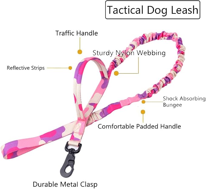 Tactical Dog Collar and Leash Set Adjustable Military Nylon Dog Collar with Control Handle and Heavy Duty Metal Buckle for Large Dogs（Pink Camo XXL