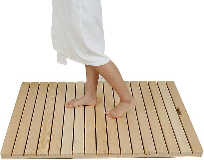 Bamboo Floor Mat Shower Slatted Thick Waterproof Non-Slip No Burrs Support Customization Solid Wood 9 Size (Color : Natural Size : 70x30cm) (Natural 60x40cm)
