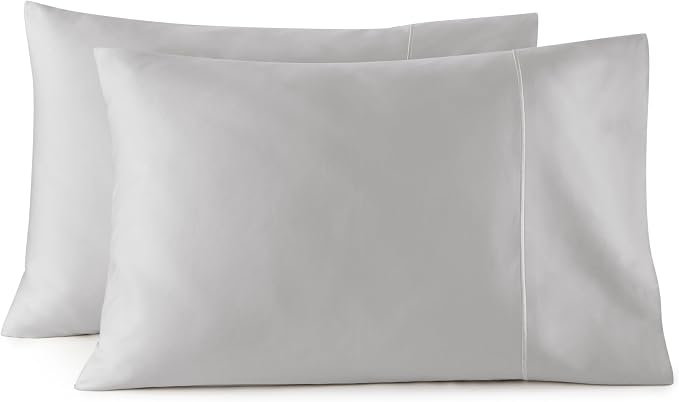 100% Organic Cotton Pillow Cases Standard Size Set of 2-100% Cotton Pillowcases GOTS Certified 500 Thread Count - Naturally Cooling Comfortable Breathable & Soft Pillow Cases (Grey, Standard)