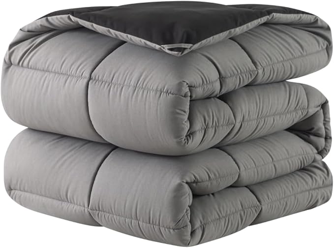 DOWNCOOL Comforter Queen Size, Reversible Duvet Insert,Black/Grey All Season Blanket, Lightweight Quilt, Down Alternative Hotel Comforter with Corner Tabs (Black/Gray, Queen 88x92 Inches)