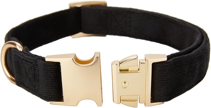 Soft Corduroy Dog Collar and Leash Set Adjustable Durable Dog Collars with Metal Buckle and Lead for Medium Dogs,Black