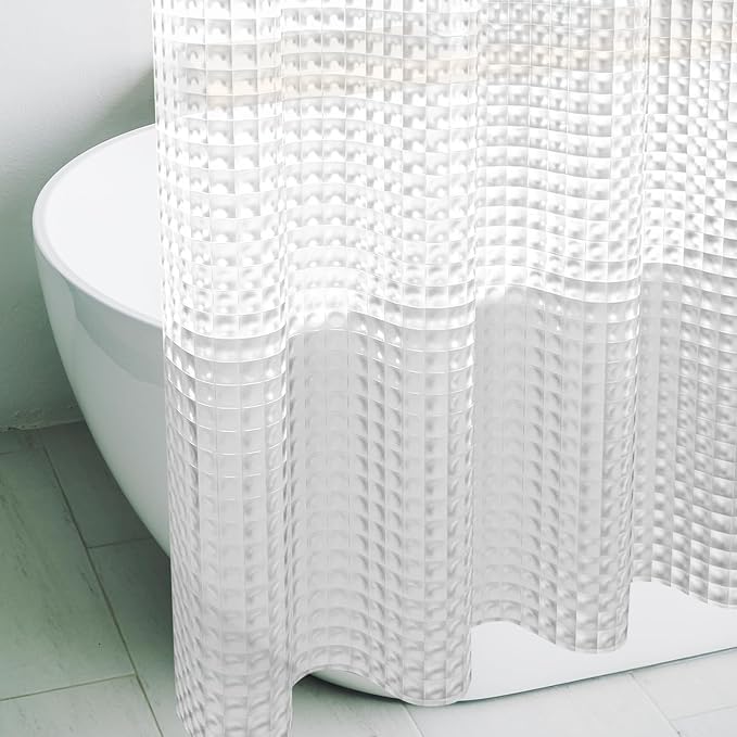 No Hooks Shower Curtain or Liner - 8G Heavy Duty Mesh Bathroom Shower Curtain No Hooks, Waterproof Plastic and PVC, Standard Size 74 x 74 Inches, Square (Diamond Pattern)