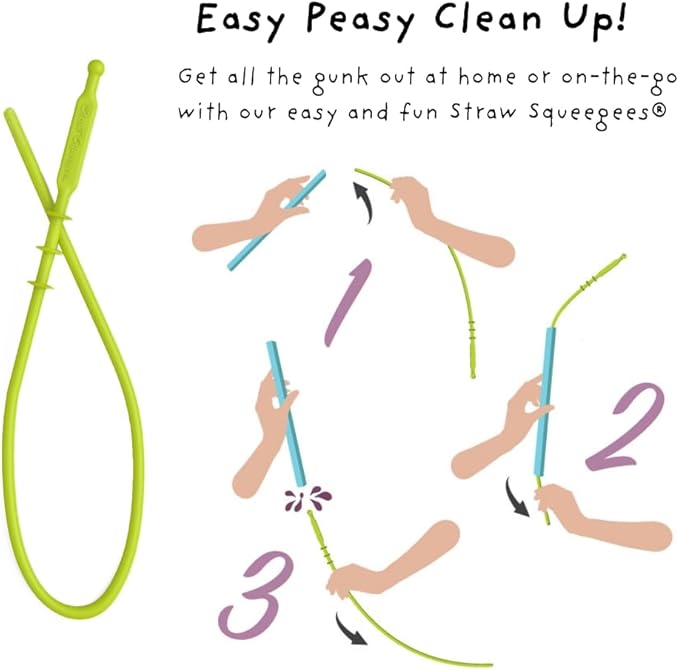 Softy Straws Wide Premium Reusable Silicone Drinking Straws + Patented Straw Squeegee - 9” Long With Curved Bend for 20 30 32 oz Tumblers Non Rubber, Flexible, Safe for Kids/Toddlers, Smoothie