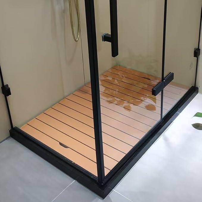 Customizable Large Non Skid Teak Wooden Shower Mats, 44in 40in 36in 32in 28in 24in 20in Outdoor Shower Floor for Elderly/Spa, Heavy Duty Square Bath Mats(34x38in(86x97cm))