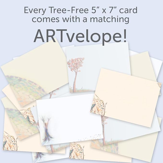 Tree-Free Greetings 8 Cards Assortment with Matching Envelopes, Eco Friendly, Made in USA, 100% Recycled Paper, 5" x 7", Encouraging Nature (GA61568)