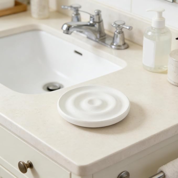 Kichvoe Diatomite Soap Dish Holder Fast Drying Stone Bath Soap Tray Quick Dry Saver with Nonslip Base Absorbent Diatomaceous Earth Tray for Bathroom and Kitchen Sponge Organizer