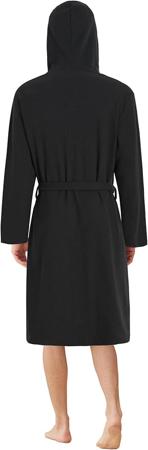 Latuza Men's Waffle Knit Hooded Robe Lightweight Bathrobe