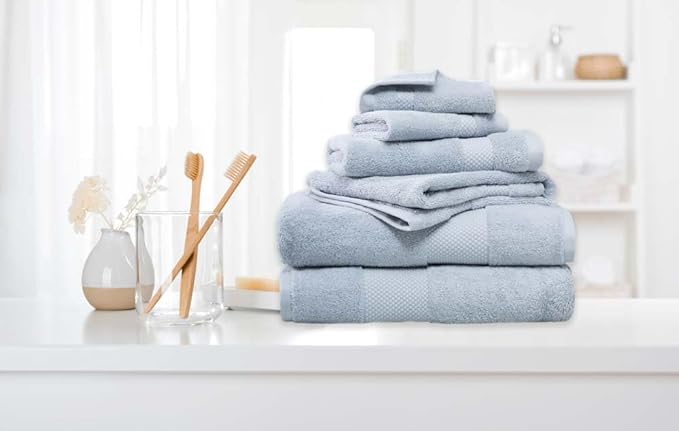Farm to Home 100% Organic Bath Towel Set of 6 – GOTS & Oeko-TEX Certified Organic Cotton, Soft, Ultra Absorbent, Quick Dry - Includes 2 Bath Towels, 2 Hand Towels, 2 Washcloths - Sky