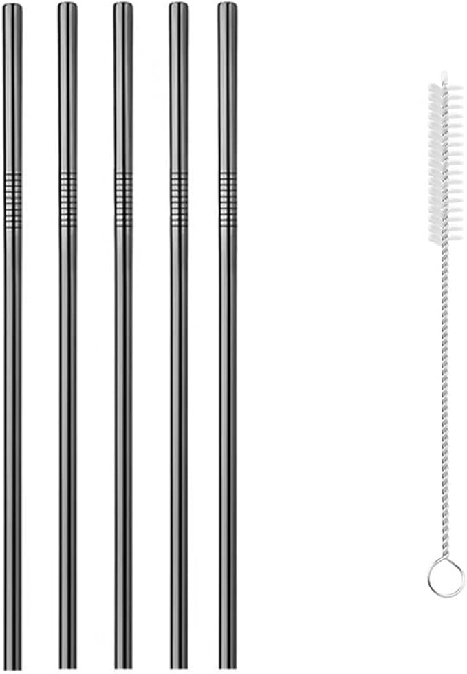 Reusable Metal Straws,10.5" Stainless Steel Straws,Easy to Use(5 PCS,black)