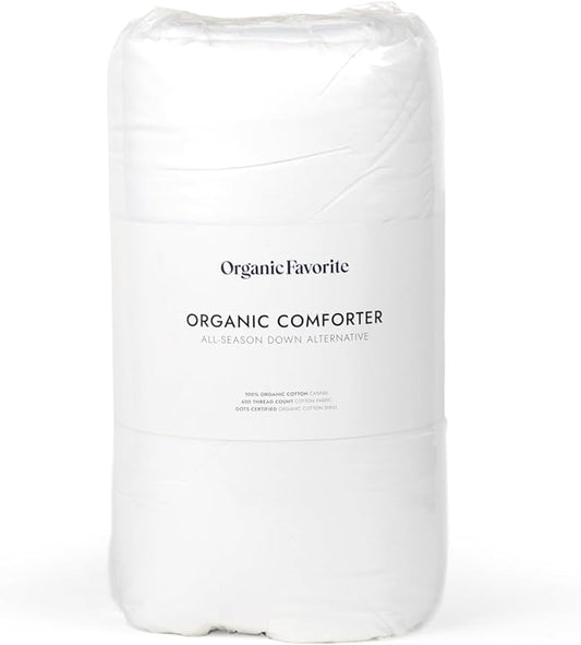 100% Organic Cotton Comforter/Duvet Insert, All-Season, Hypoallergenic, Luxurious Down Alternative, 400 Thread Count, Box-Stitch - King Size, White