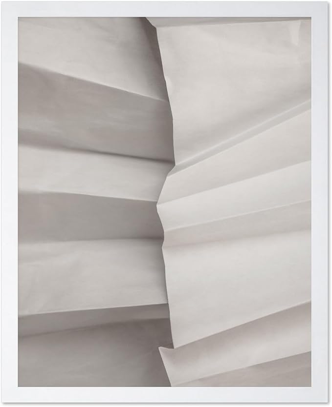 Monem Art Minimalist Folded Paper Texture Print - Neutral Abstract Modern Art Poster - Wall Decor for Living Room, Bedroom or Office - 16x20 White Framed Wall Art by Mareike Bohmer