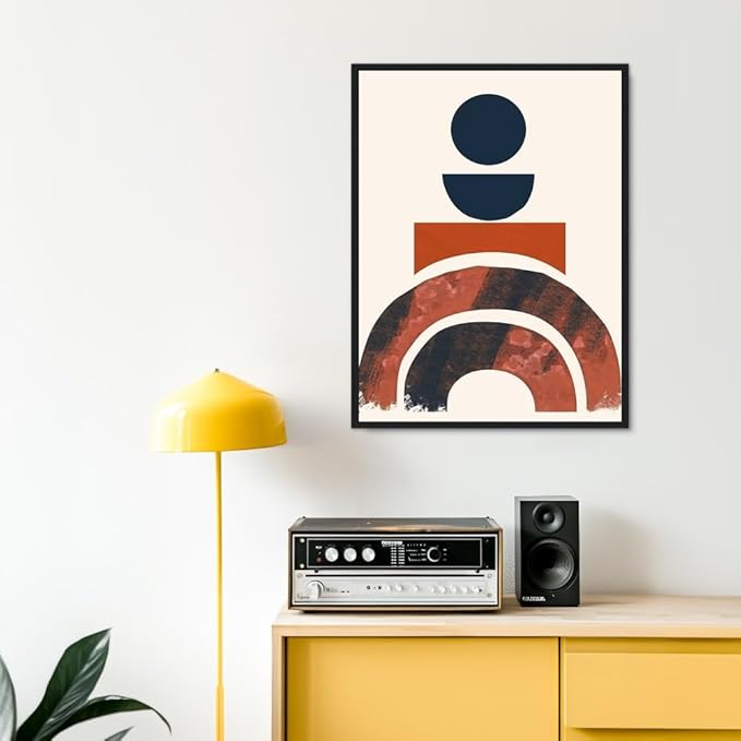 Moonow7 Modern Abstract Neutral Boho Geometric Print, Minimalist Aesthetic Wall Art for Living Room, Bedroom, Office, and Entryway, Oversized Red and Navy Poster, Unframed Size 24x36” / 60x90 cm
