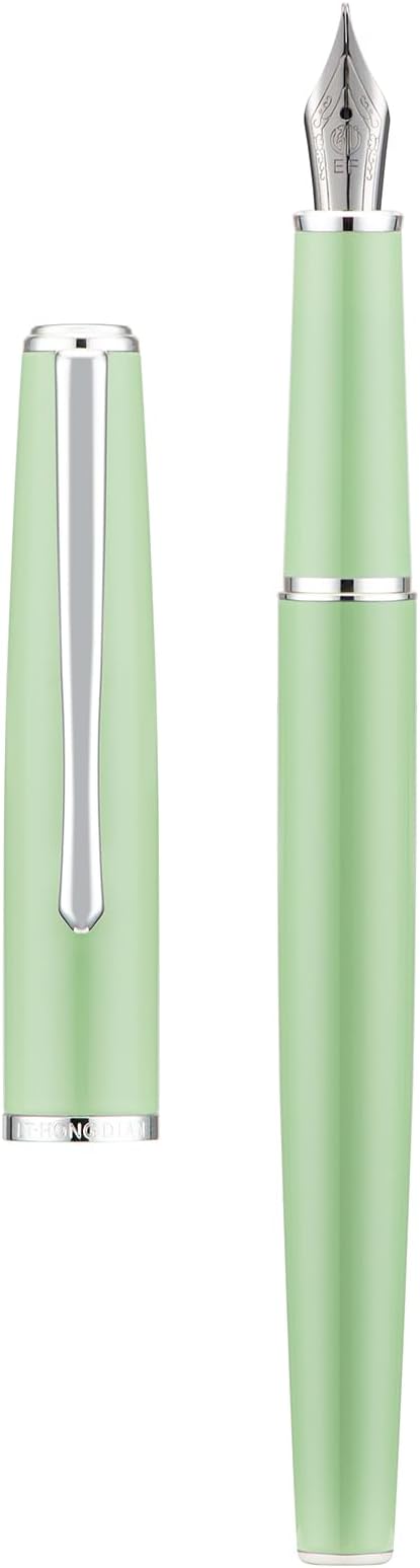 Hongdian 920S Fountain Pen Grass Green Metal Office Pen, Iridium Extra Fine Nib Classic Pen with Ink Converter