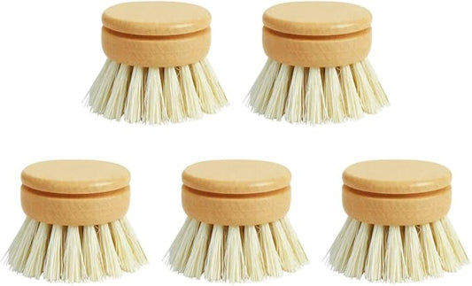 Eco-Friendly Dish Brush Replacement Heads - 5 Pieces Natural Sisal Hemp and Beech Wood Scrubbing Brushes Home Household Use