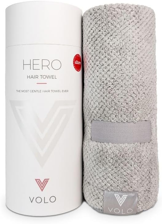 VOLO Hero Hair Towel – Ultra Soft Nanoweave™ Microfiber, Super Absorbent Quick Dry, Reduces Dry Time 50%, Anti-Frizz & Breakage, Secure Snug Strap, Large Wrap for All Hair Types - Luna Gray