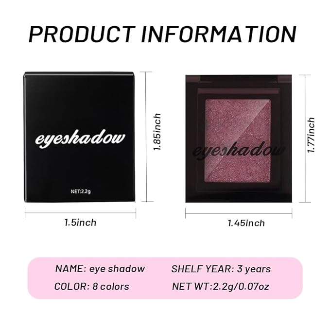 Rose Pink Single Shimmer Glittle Eye shadow Palette Makeup, Single Shimmer Eyeshadow for Older Women, High Pigment Natural Sombras Crema Para Ojos, Talc, Paraben & Cruelty Free (04#Rose Pink)