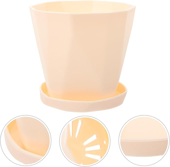 Luxshiny Degradable Succulent Plant Pot with Saucer, White Creative Planting Basin for Indoor Outdoor Garden Use, Eco-Friendly Biodegradable Flower Container