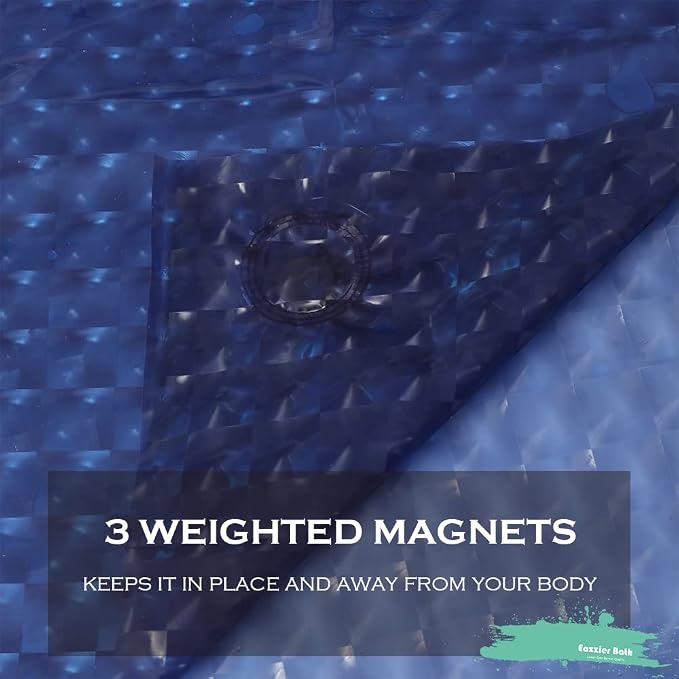 Navy Blue 3D Crystal Plastic Shower Curtain Liner, 72x72 Inch Thin Lightweight Plastic Bathroom Shower Showroom Inner Curtain with Rustproof Metal Grommet Holes and Weighted Magnets