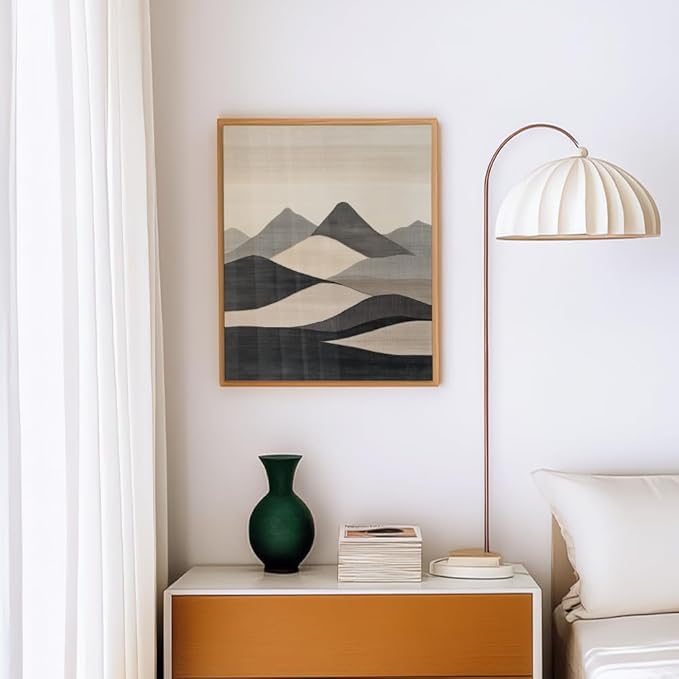 (Unframed) (12x16 Inch) Matte Wall Art Print Of Minimalist Line Embroidery of a Mountain Silhouette - Eco-Friendly Poster, Custom Decor for Home, Office, Bedroom, Bath Room, Living Room, Dining Room,