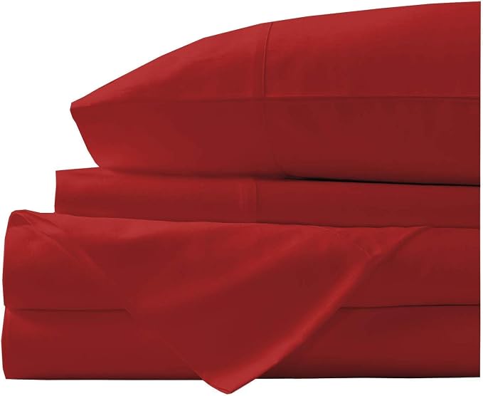 Organic Cotton Bed Sheets Set - 400TC Twin Size Ultra Blood Red - 4 Piece Bedding - 100% GOTS Certified, Soft Silky Shiny, Luxury Finish Bedsheets - Fits 15" Deep Pocket Mattress