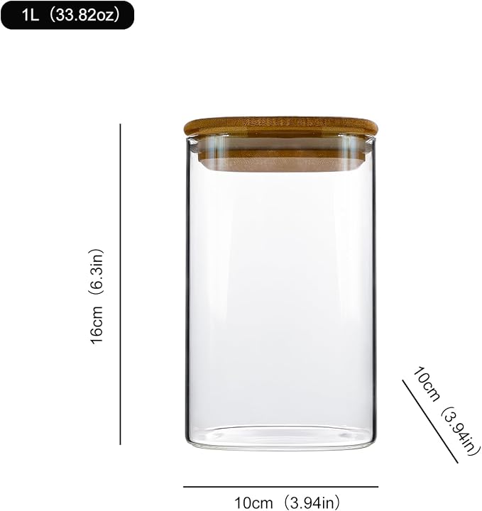 3 Pack 1000ml/33.82Oz Glass Containers with Lids - Cereal Storage Containers - Airtight Glass Storage Jars for Pasta Rice Flour Cereal Coffee Beans