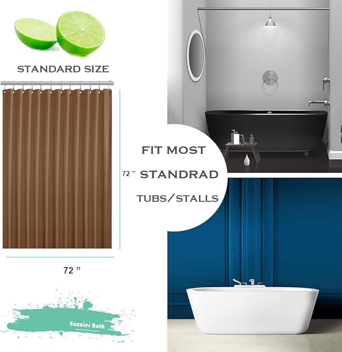 Khaki Plastic Shower Curtain Or Liner, 72x72 Inch Lightweight Sand Plastic Bathroom Shower Showroom Inner Curtain with Rustproof Metal Grommet Holes and Weighted Magnets