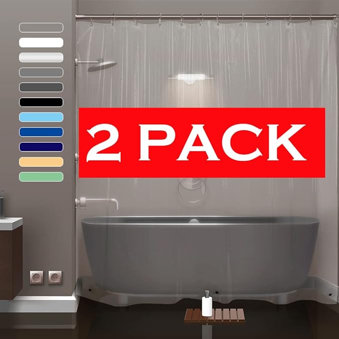 ZEMAHOME 2 Pack PEVA Plastic Shower Curtain Liner Premium Light Weight 72" x 72" Clear Bathroom Shower Showroom Curtain Liner with Rustproof Metal Gromments and Weighted Magnet