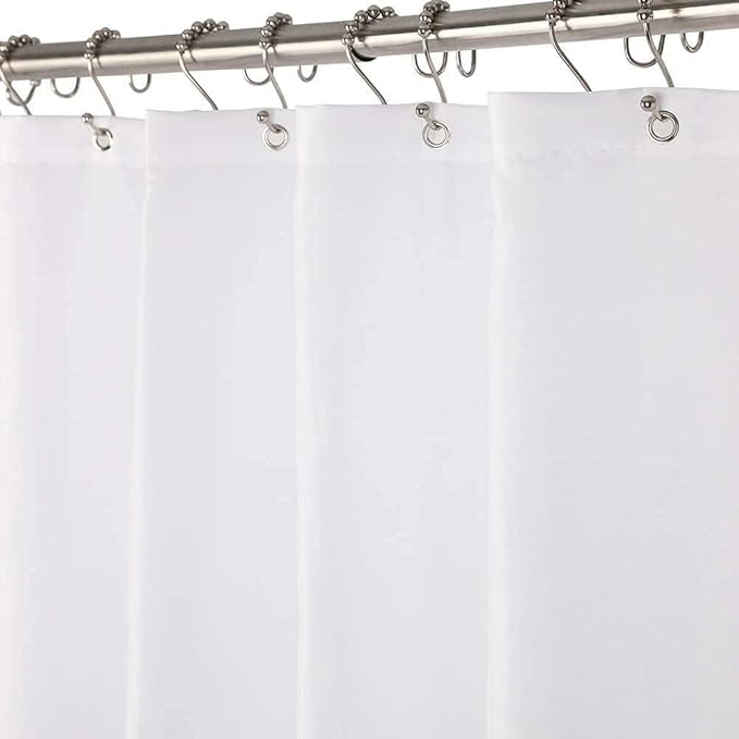 Amazer Small Stall Shower Curtain Liner Washable, 36 x 72 Inches, Fabric Shower Liner with 2 Bottom Stones, Narrow Waterproof RV Shower Curtain Liner, 6 Grommet Holes, Hotel Quality, White