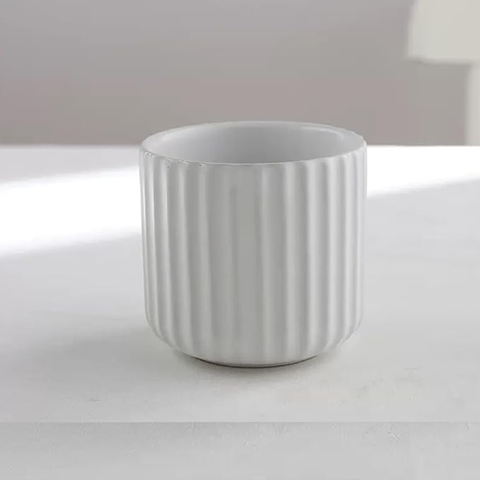 Nordic Ceramic Mug, Japanese Tea Cup 6oz Striped Cup No Handle Drinking Cup for Espresso, Cortado, Matcha, Green Tea, Microwave and Dishwasher Safe, Minimalist coffee Cup-Matte White