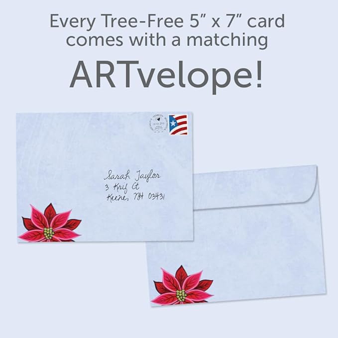Tree-Free Greetings - Season's Greeting Cards - Artful Designs - 10 Cards + Matching Envelopes - Made in USA - 100% Recycled Paper - 5 x 7 - Holiday Cardinal (HB54444)