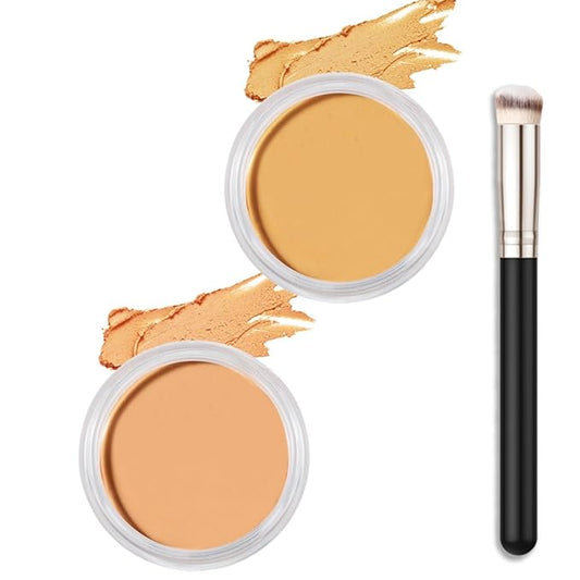 Kaely 2Pcs Cream Pot Concealer Full Coverage Makeup Set, Under Eye Brightener Color Correcting Concealer for Dark Circles, Waterproof Foundation Palette with Brush, Corrector de ojeras, 05+06