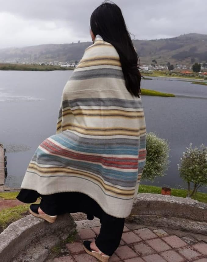 Alpaca Wool Throw Blanket, Beige Striped, 65 x 48 | Ultra-Soft, Naturally Warm, Lightweight, Breathable, Non-Itchy